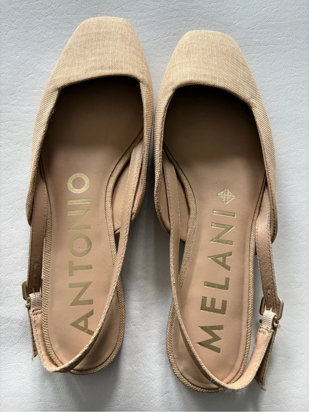 Antonio Melani Shoes Flats Linen Square Toe Sling Back Clean Girl Neutral Sz 10